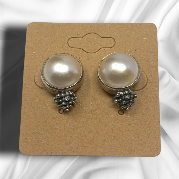 Michael Dawkins Earrings Modernist Sterling Silver 925 Pierced Mother of Pearl - Picture 4 of 6